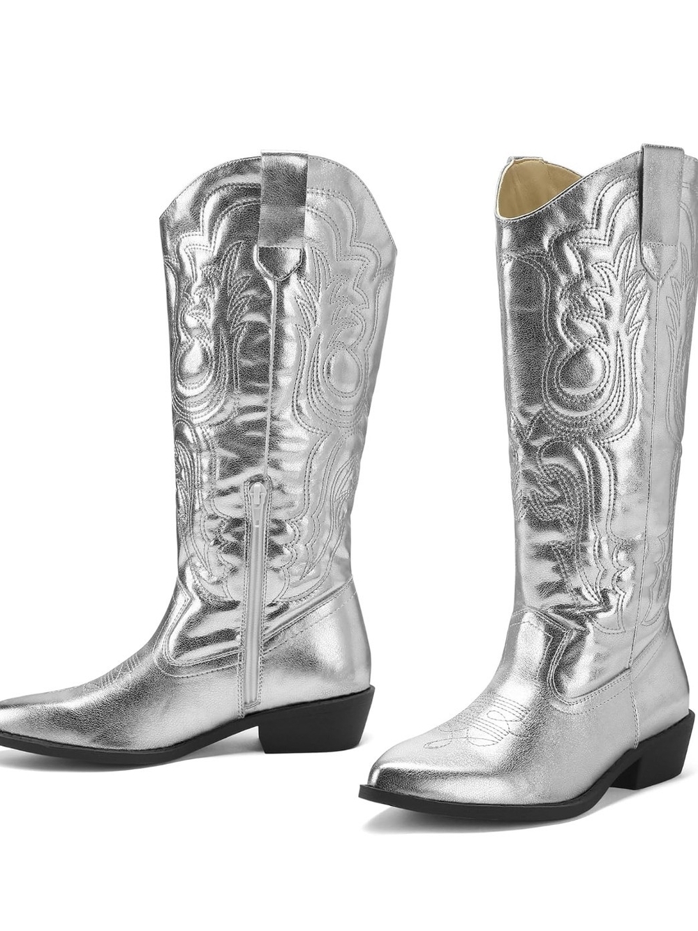 Silver Western Knee-High Cowboy Boots for Women